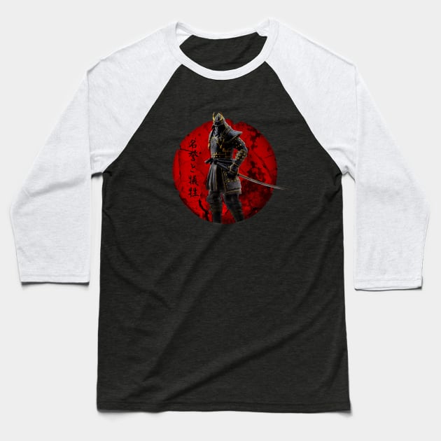 Japanese Dark Samurai Baseball T-Shirt by juyodesign